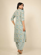 Aramya Blue Soft Cotton Floral Straight Kurta for Women | Grocsy