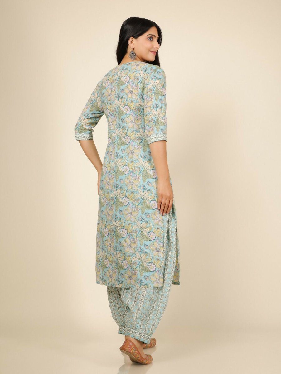 Aramya Blue Soft Cotton Floral Straight Kurta for Women | Grocsy