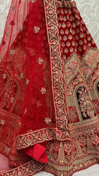 Jyoti Fashion Women's Red Velvet Multi Thread Embroidered with Zircon Diamond Wedding Lehenga Choli | Grocsy