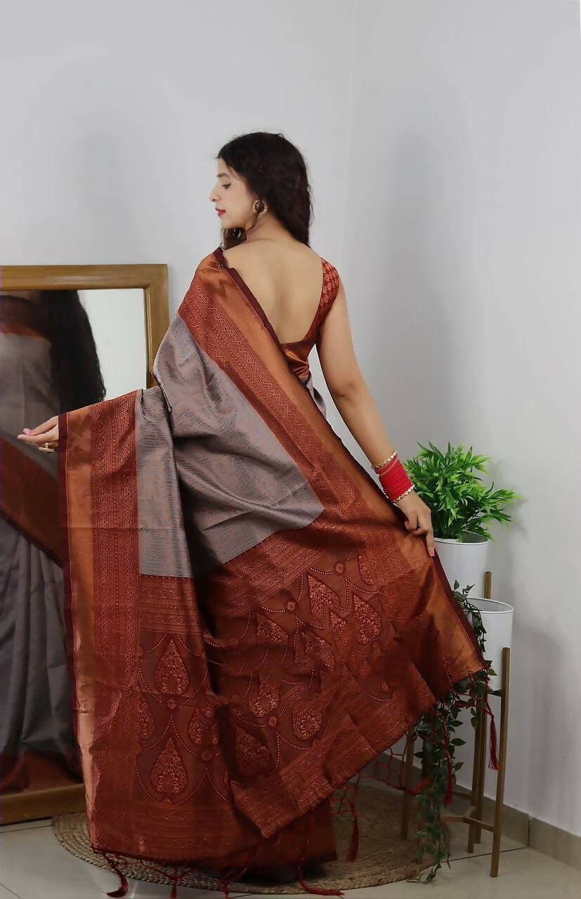 DEIANA'S Beautiful Designer Golden zari Soft Lichi Silk Saree - Cream | Grocsy