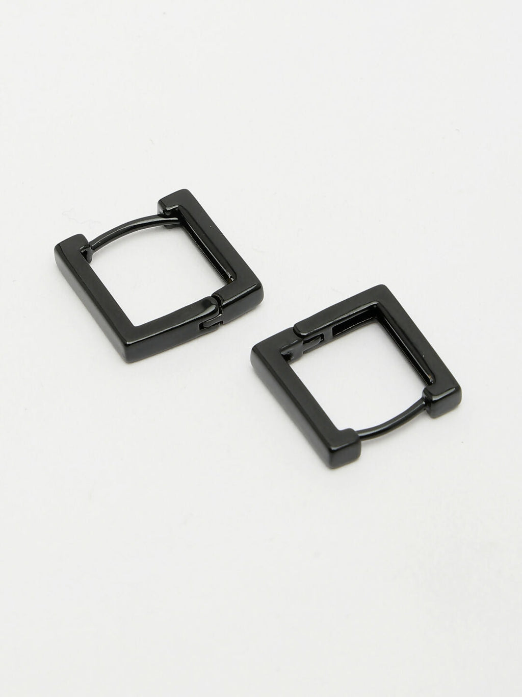 NVR Men's Black Rhodium-Plated Geometric Shape Stainless Steel Hoop Earrings