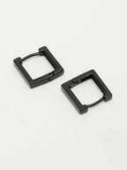 NVR Men's Black Rhodium-Plated Geometric Shape Stainless Steel Hoop Earrings