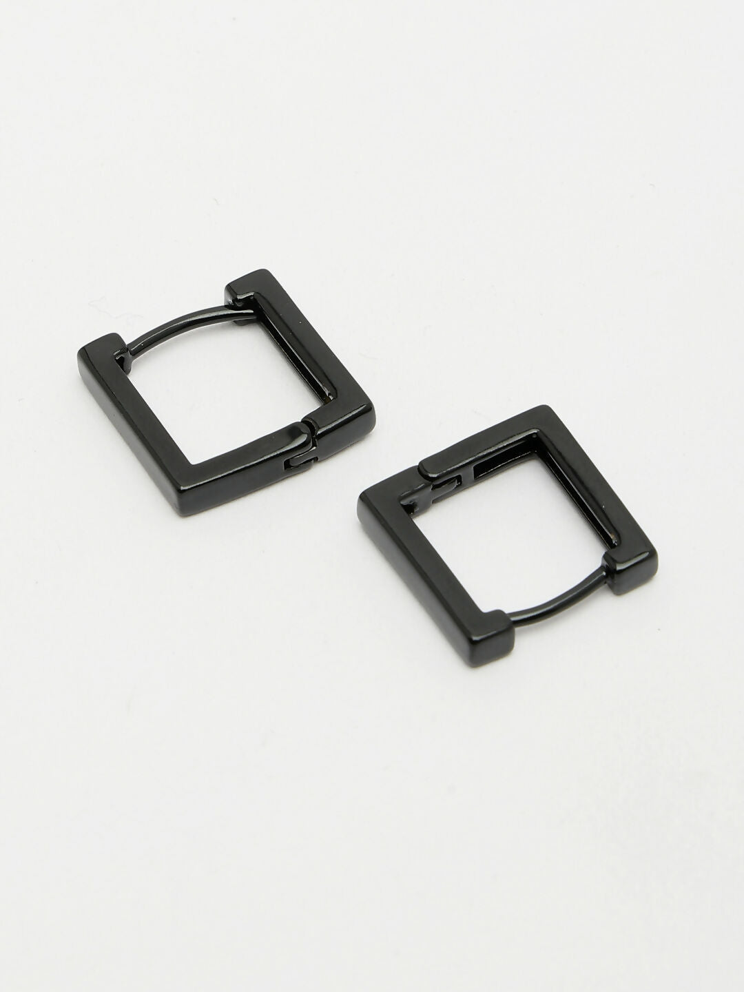 NVR Men's Black Rhodium-Plated Geometric Shape Stainless Steel Hoop Earrings