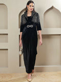 Joban Fashion Women Black Velvet Hand Embellishment Stitched Dress | Grocsy
