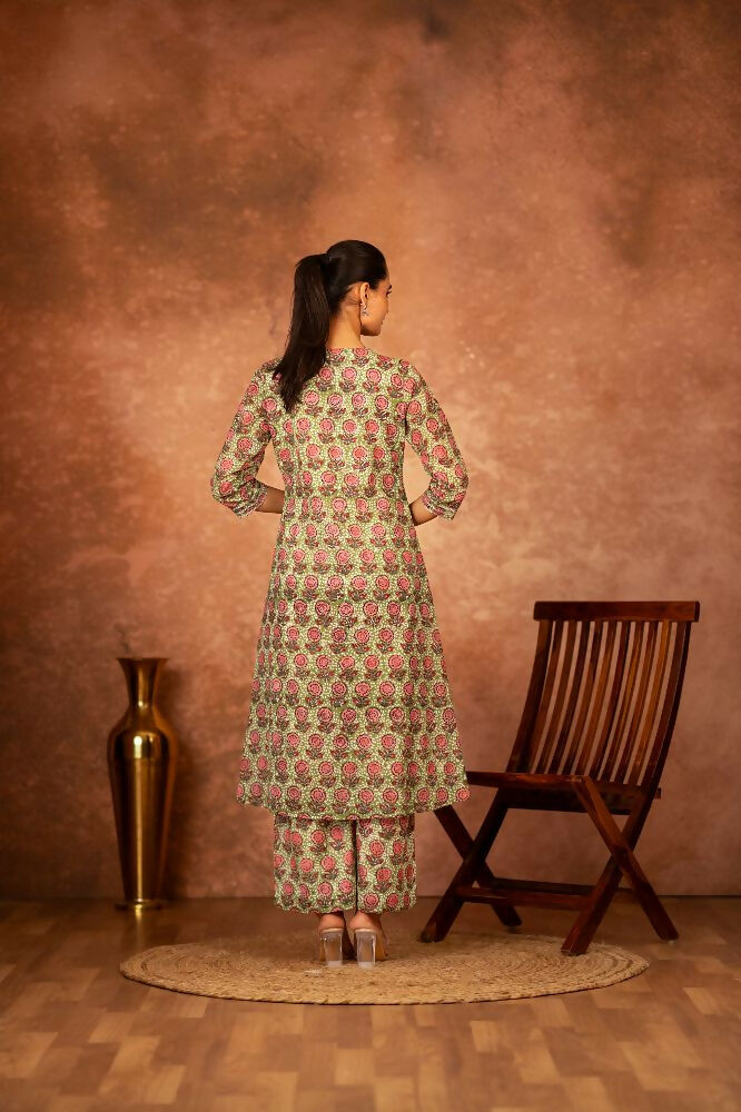 Joban Fashion Green Hand Block Printed Cotton Suit Set | Grocsy