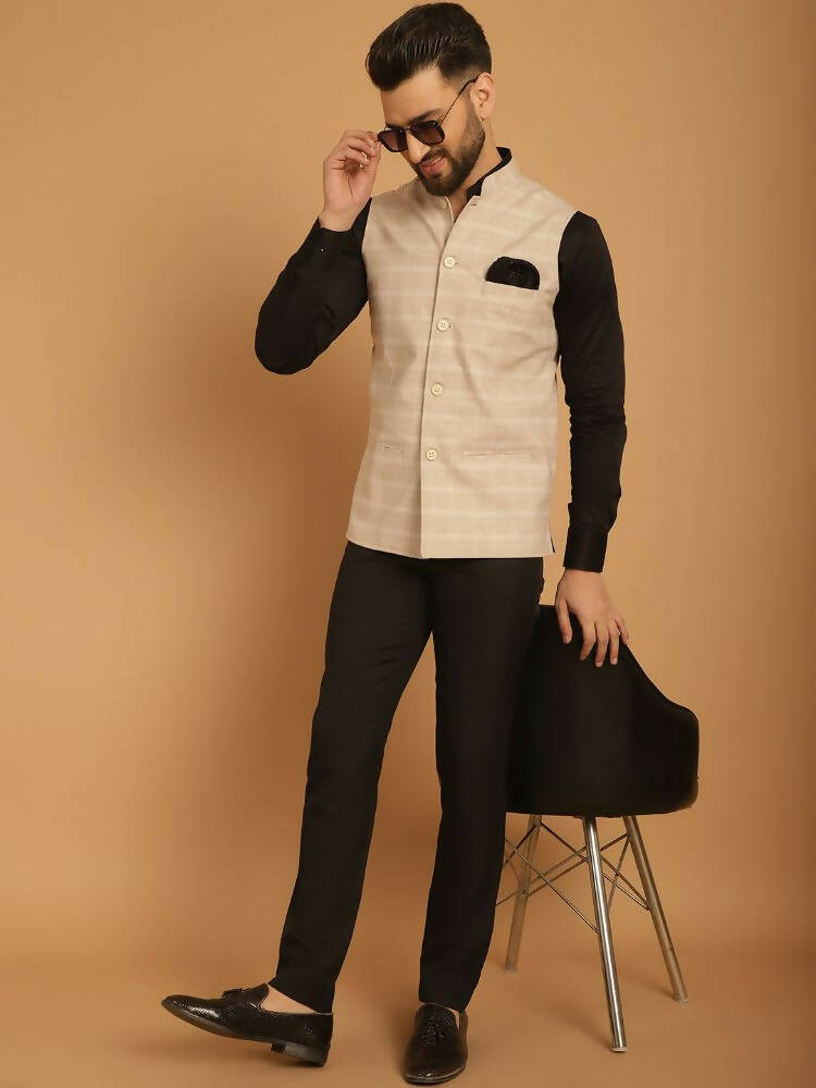 Even Apparels Nehru Jacket With Welt Pockets - Beige | Grocsy