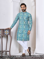 Anaita Blue Digital Printed Work Cotton Straight Kurta | Grocsy