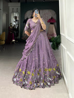 Lorenvalley Lavender Vichitra Simmer Sequins and Thread Embroidery Work Lehenga Choli | Grocsy