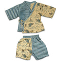 Mhyssa Blue And Beige V Neck Kimono Style Short Sleeve Printed T-shirt With Matching Shorts Set | Grocsy