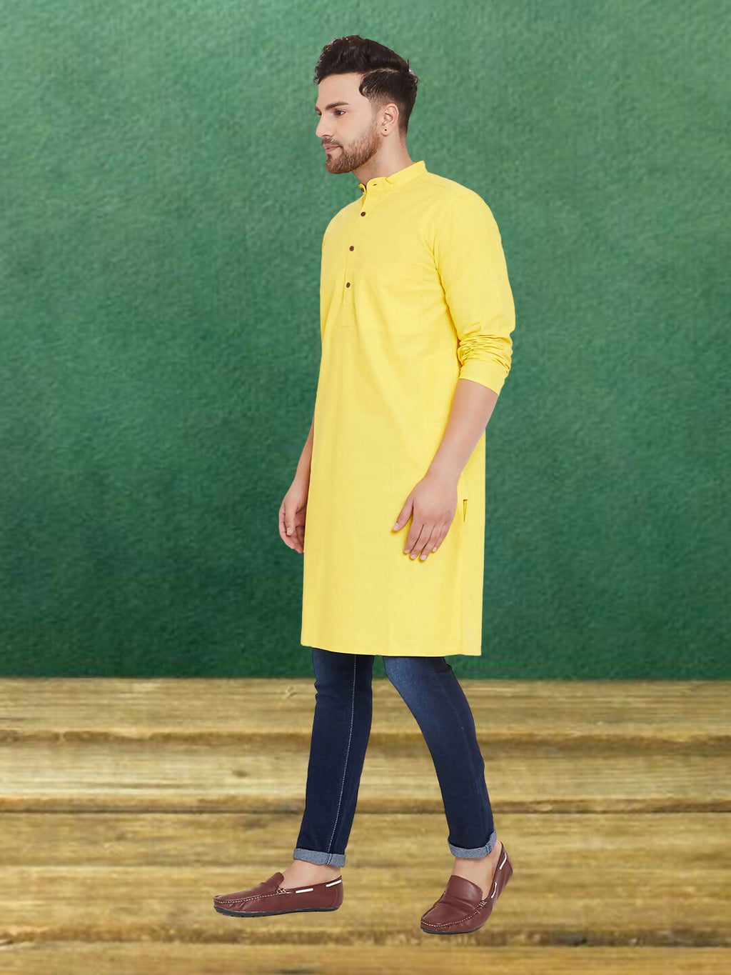 Even Apparels Men's Pure Cotton Yellow Kurta | Grocsy