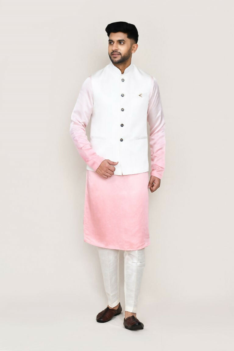 Joban Fashion White Colored Art Silk Fabric Kurta, Jacket With Straight Fit Pant | Grocsy