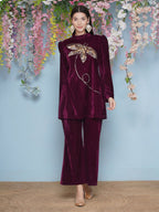 Joban Fashion Wine Velvet Hand Embellished Coord Set | Grocsy