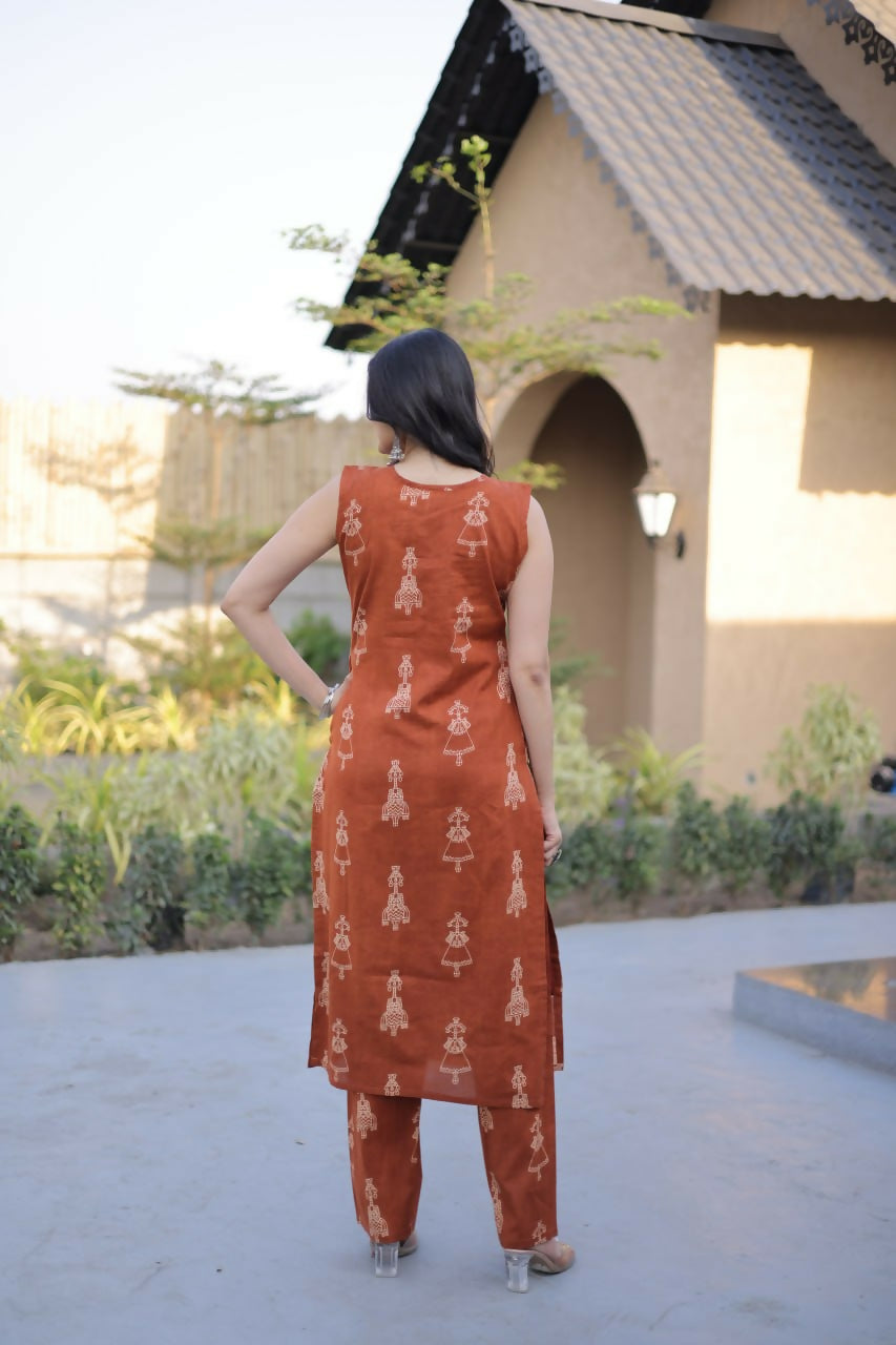 Teeya Creation Womens New Trendy Summer War Printed Cotton Gown Set-Orange | Grocsy