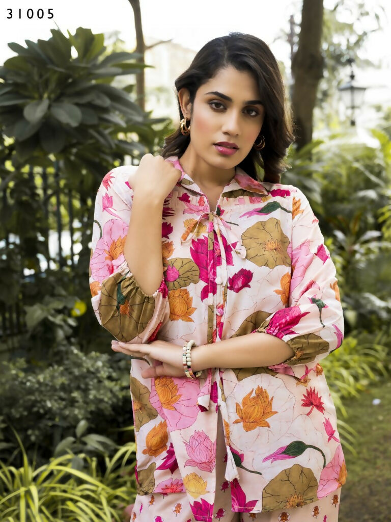 Casual Fashionable Multi Muslin Cotton co-ord set - Manya | Grocsy