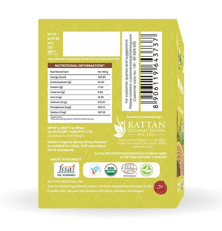 Nutriorg Certified Organic Barley Grass Powder | Grocsy