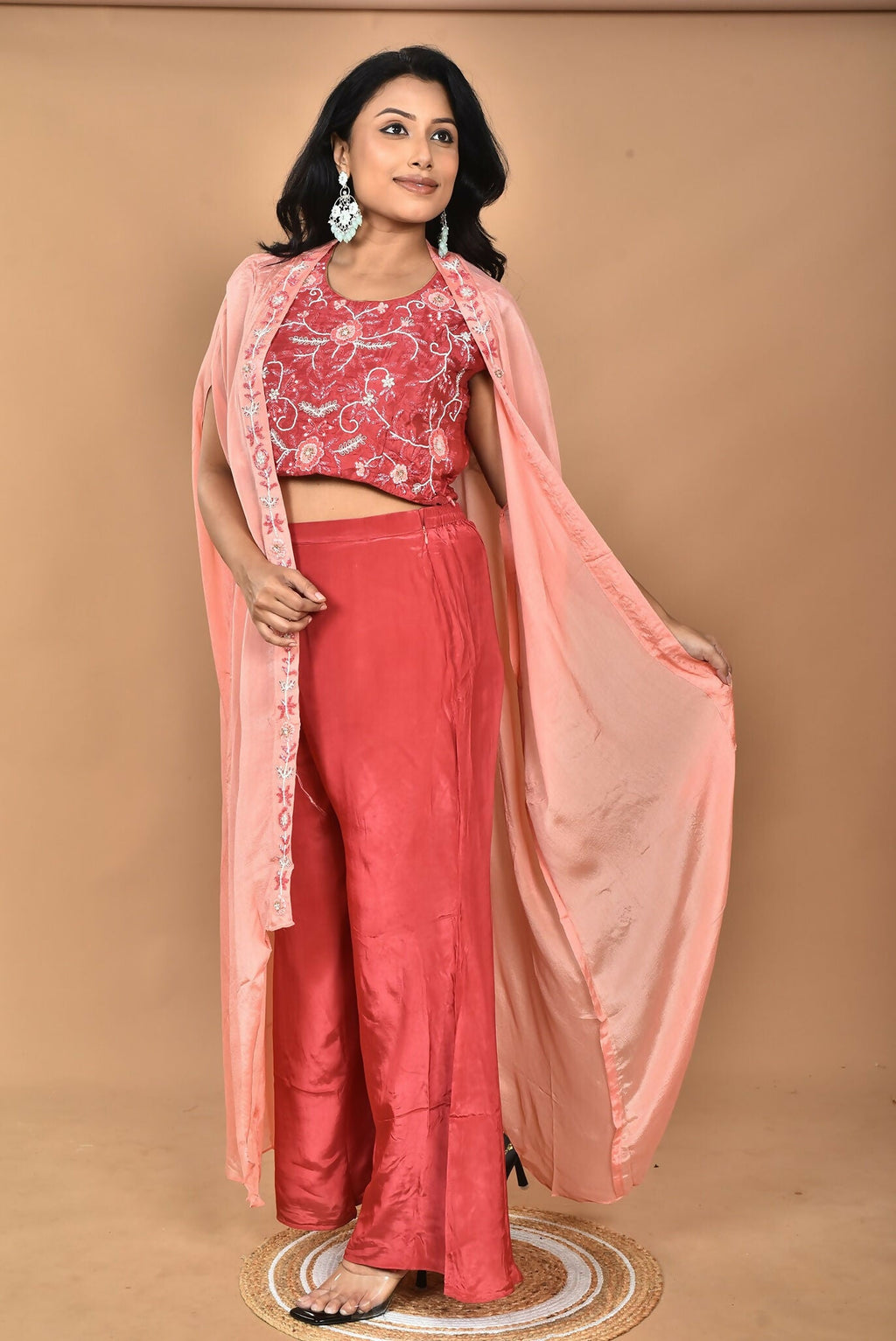 Morchari Women Hand Embroidery Crop Top-Rust | Grocsy