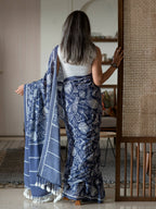Suta Blue Floral Pure Cotton Saree | Grocsy