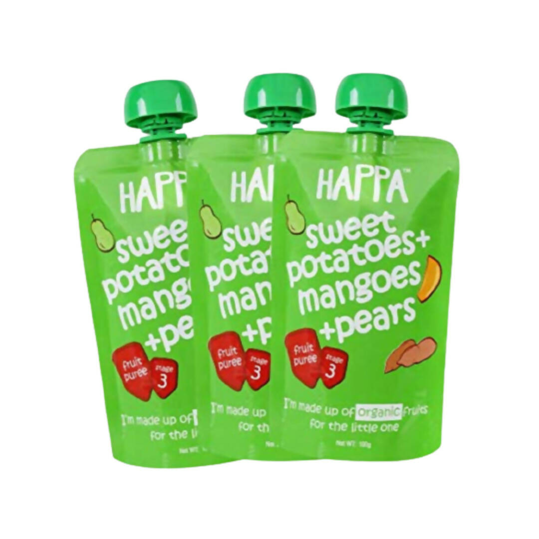 Happa Organic Food, Fruit Puree (Sweet Potatoes+Mangoes+Pears) | Grocsy