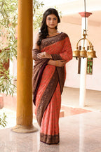 Joban Fashion Coral Crepe Chiffon Pure Handloom Banarasi Silk Saree | Grocsy