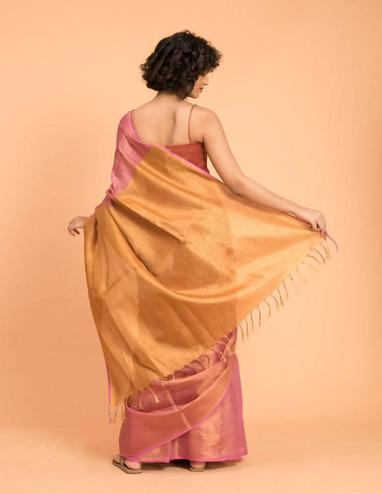 Suta Pink Golden Solid Woven Design Zari Saree | Grocsy