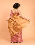 Suta Pink Golden Solid Woven Design Zari Saree | Grocsy