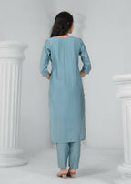 Ethnic Festive Wear Chanderi Viscose Sky Stitched Suit With Dupatta - Tanisha | Grocsy