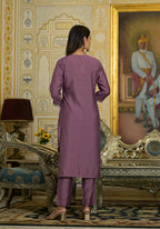 Juniper Women's Onion Pink Zari Embroidered Viscose Kurta Pant And Dupatta Set With Sequins Work | Grocsy
