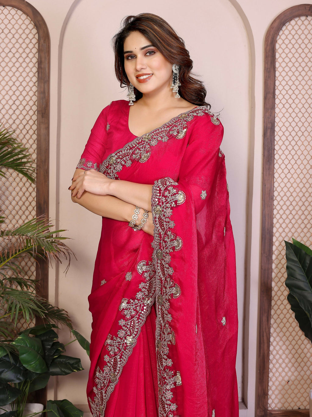 Teeya Creation New Womens Latest Party Wear Soft Chiffon Silk Saree-Pink | Grocsy
