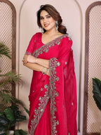 Teeya Creation New Womens Latest Party Wear Soft Chiffon Silk Saree-Pink | Grocsy