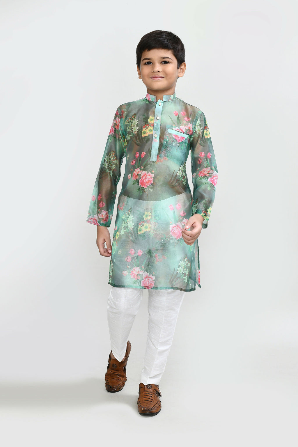 Joban Fashion GrorgetteGreenKurta With Straight Fit Pant | Grocsy