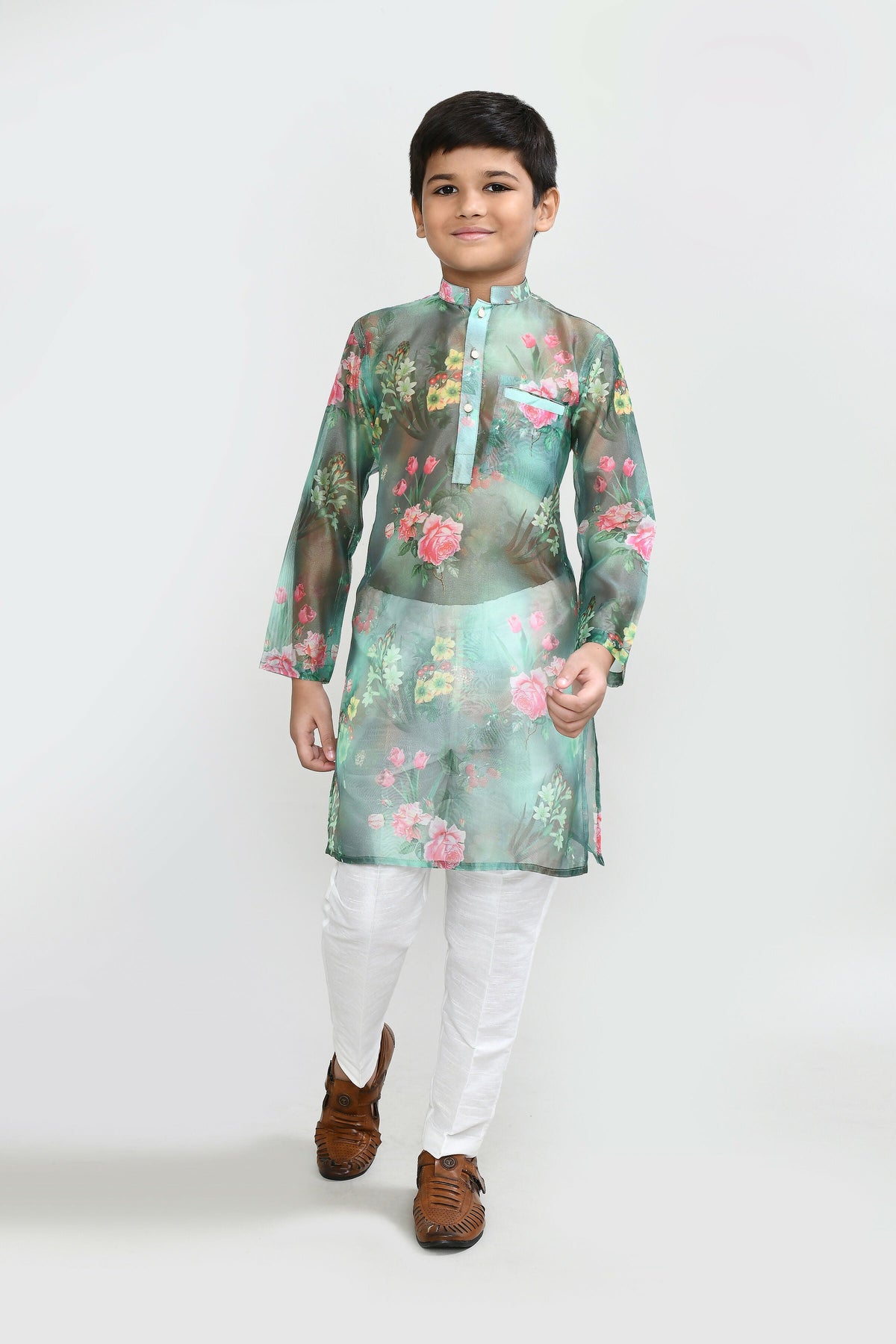 Joban Fashion GrorgetteGreenKurta With Straight Fit Pant | Grocsy