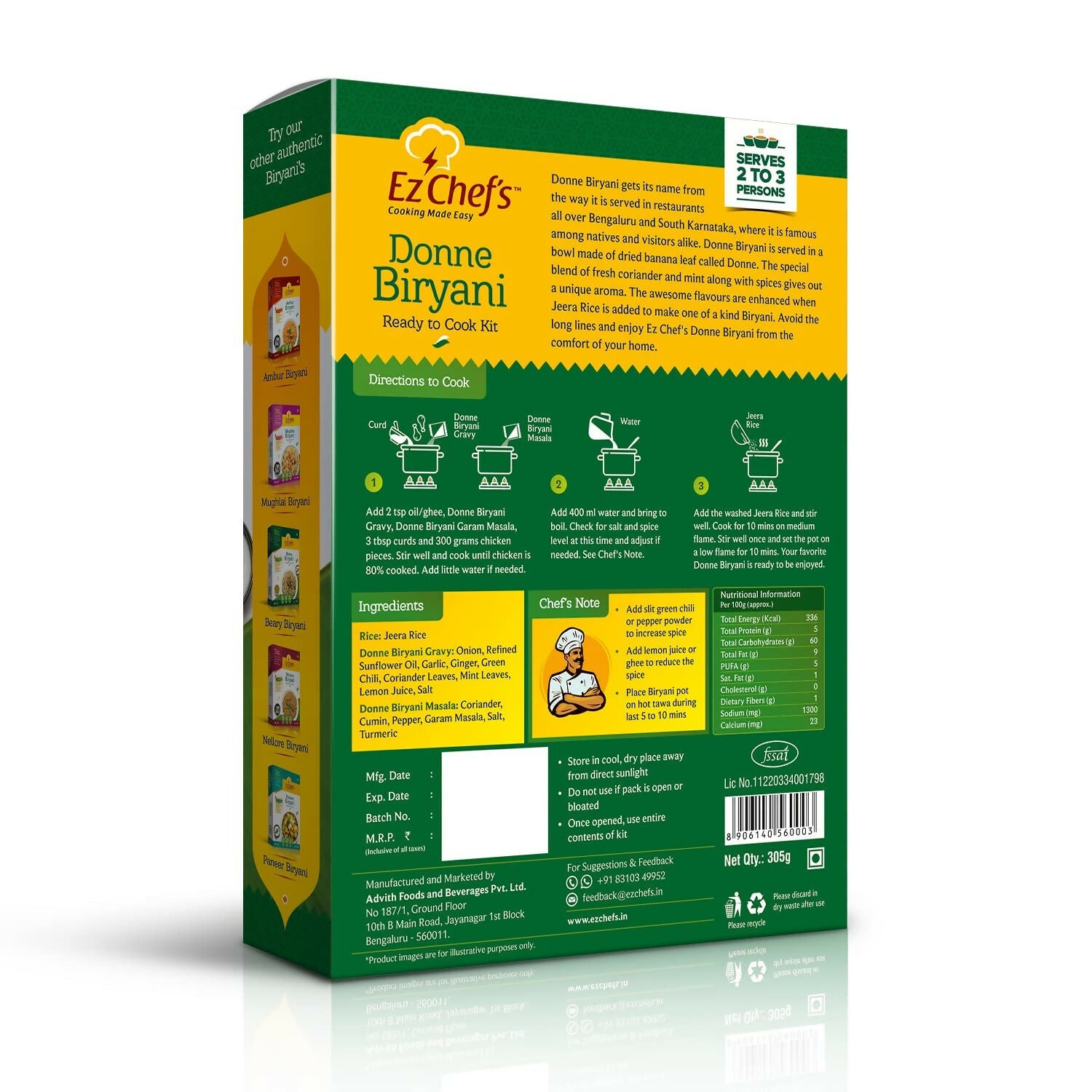 Ez Chef's Donne Biryani Kit - Bangalore's Famous Biryani | Grocsy