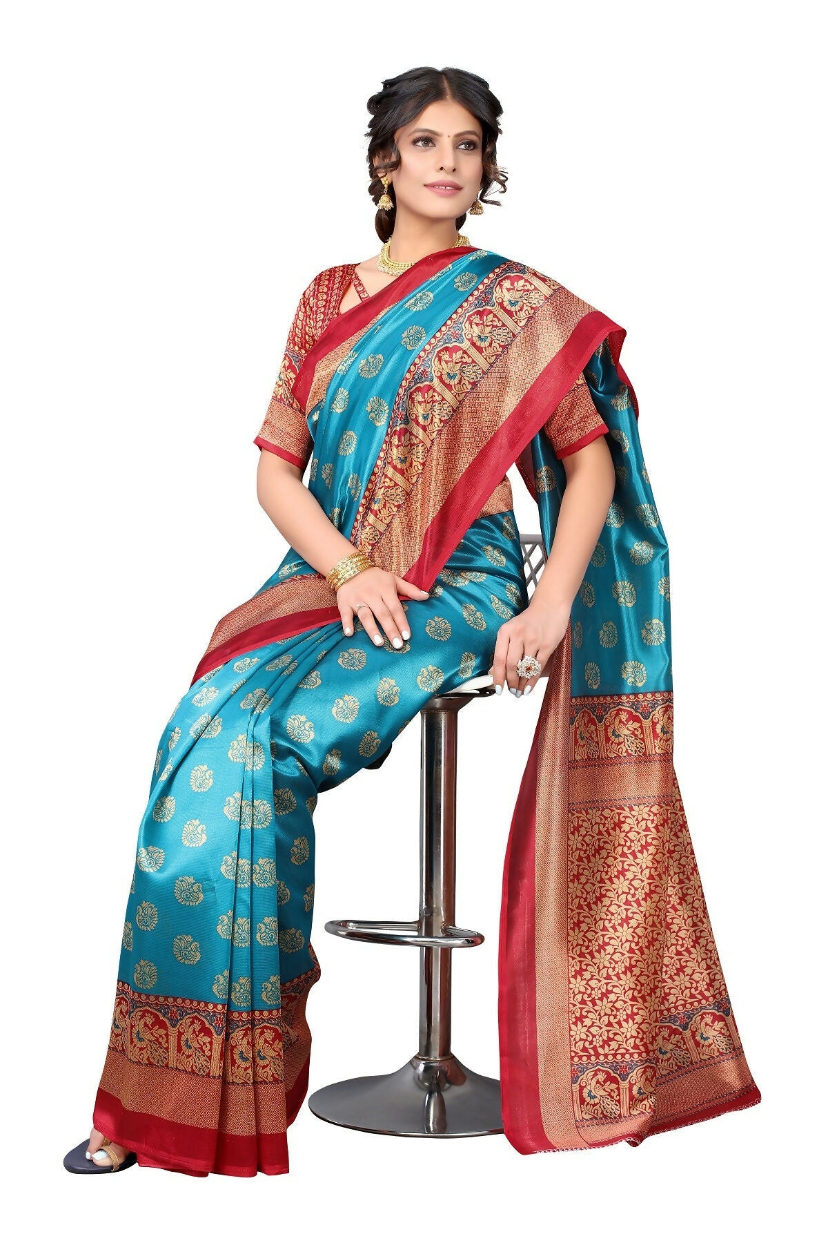Vamika Sky Blue Printed Art Silk Saree | Grocsy