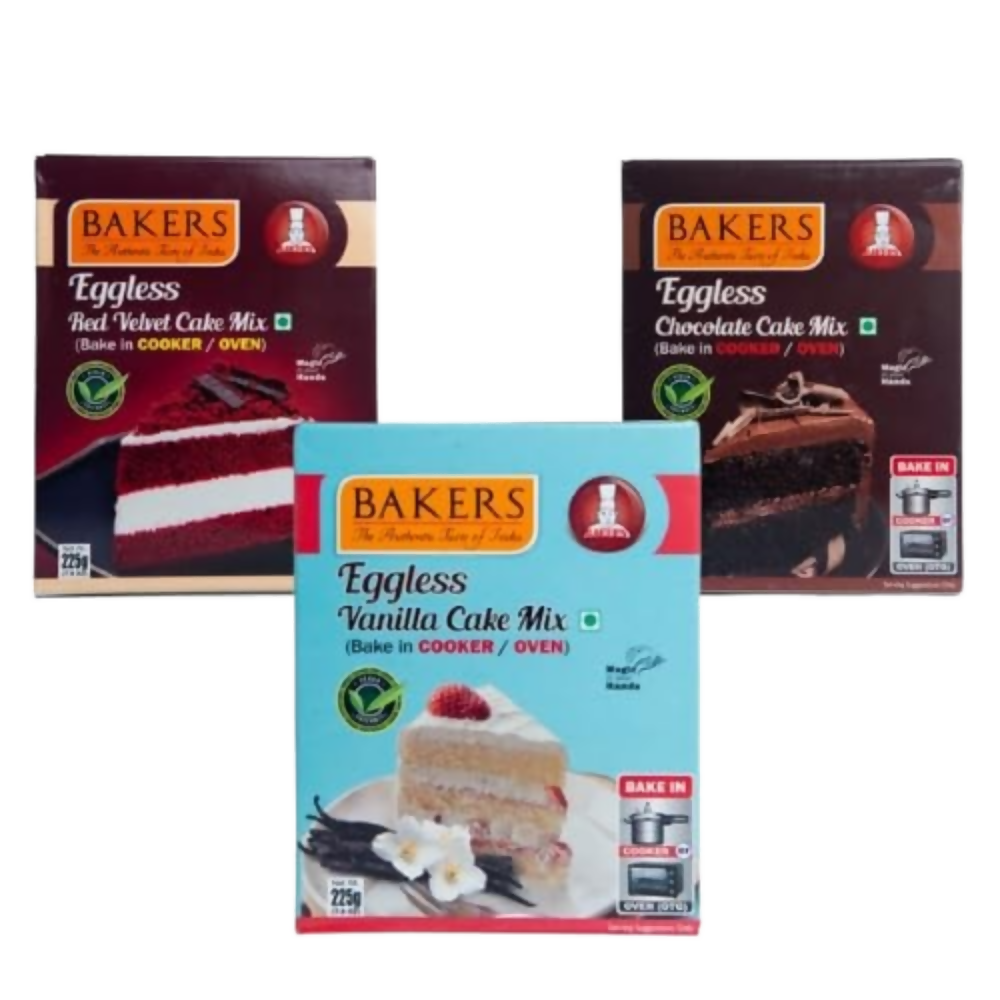 BAKERS Eggless Cake Mix - Vanilla, Choclate, Redvelvet | Grocsy