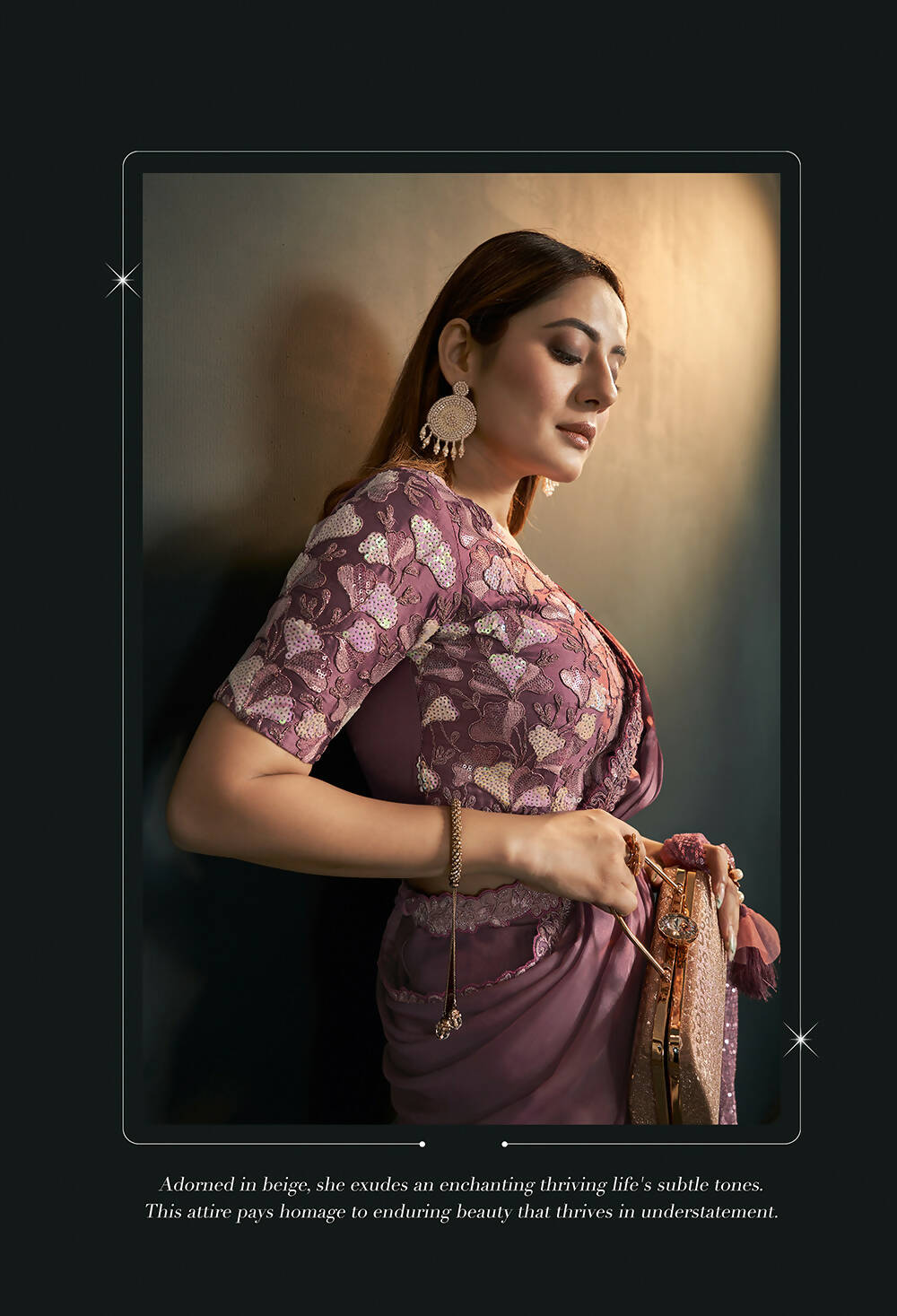 Dusty Pink Silk Satin Crepe Cord Sequence & Thread Embroidered & Moti Work Saree - Moh-Manthan Royal Enigma | Grocsy