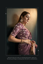 Dusty Pink Silk Satin Crepe Cord Sequence & Thread Embroidered & Moti Work Saree - Moh-Manthan Royal Enigma | Grocsy