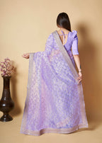 Vamsee Nirja Lavender Organza Saree | Grocsy