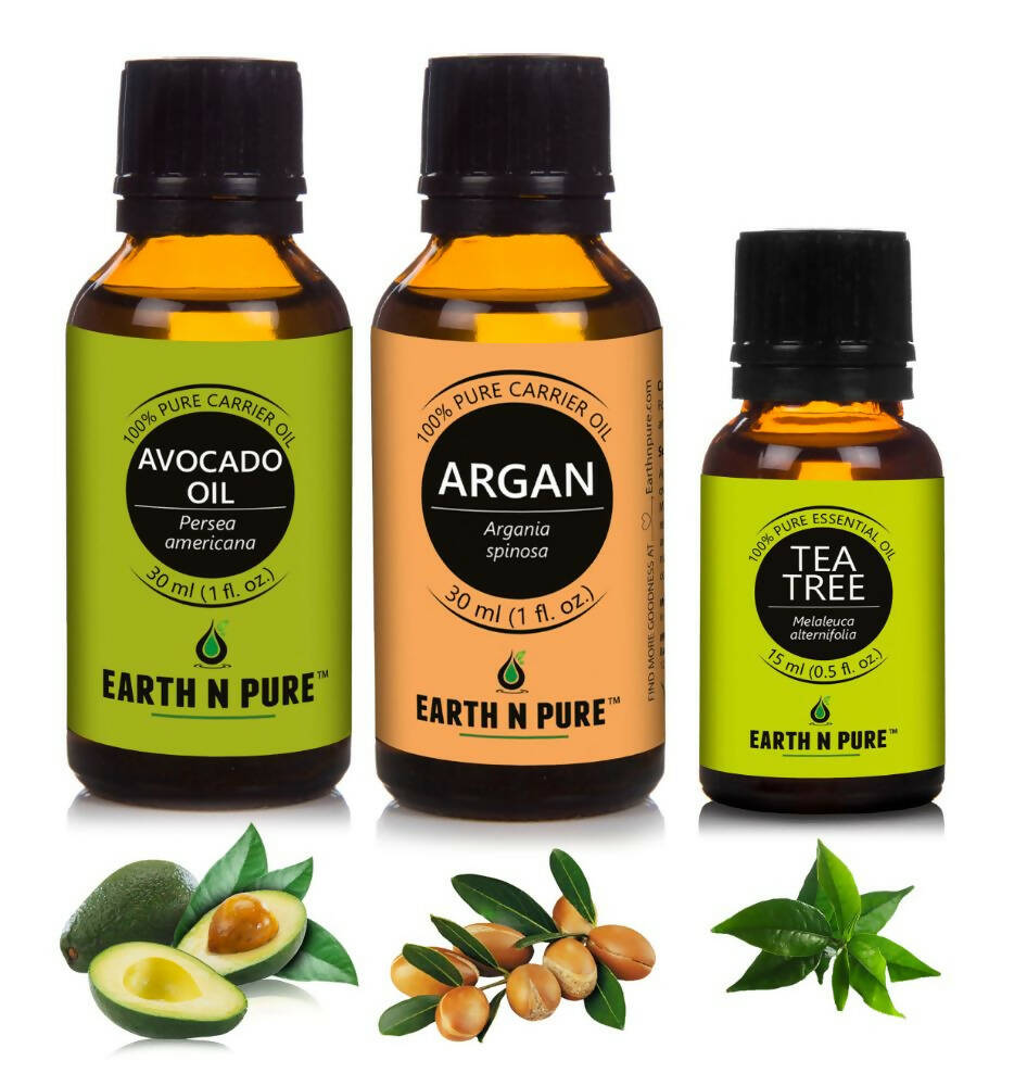 Earth N Pure Essential Oils (Argan, Tea Tree & Avocado) Combo | Grocsy