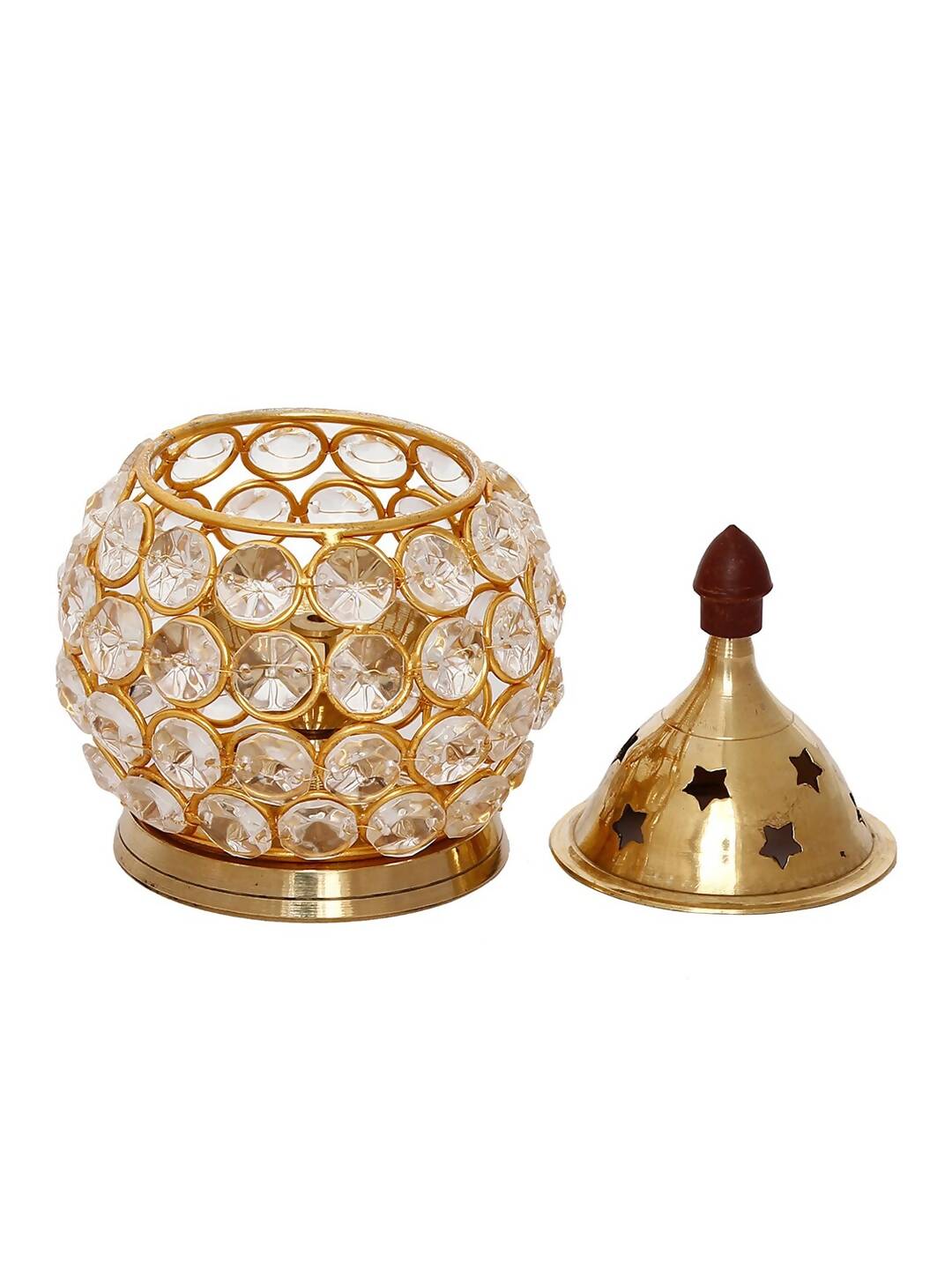 eCraftIndia Gold-Toned & Transparent Crystal & Brass Akhand Diya | Grocsy