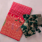 DEIANA'S Beautiful Designer Golden zari Soft Lichi Silk Saree - Red | Grocsy