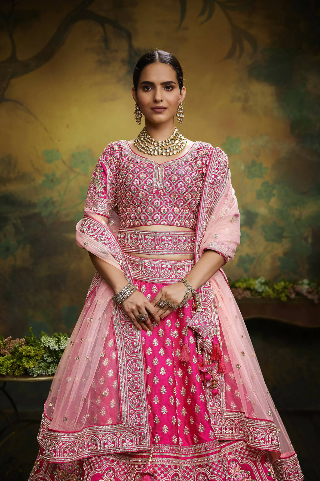 House of Panchhi Pink Pure Silk Moti & Zarkan heavy embroidery Lehenga choli & Dupatta | Grocsy