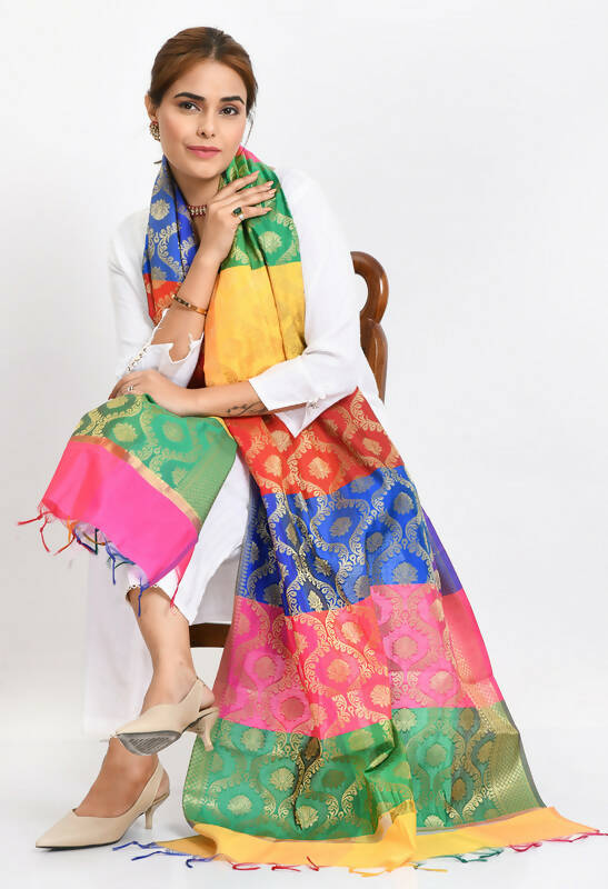 Mominos Fashion Moeza Banarsi Silk Floral Woven Design Multi Dupatta For Women | Grocsy