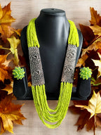 Inhanns Saree Shobha Statement Necklace & Earring Set - Neon Green Necklace With Earrings | Grocsy