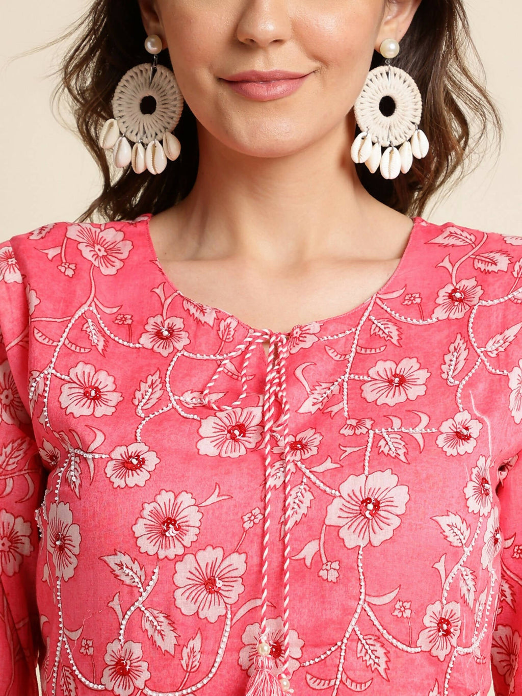 Pink Cotton Floral Printed Top - Himanshi | Grocsy