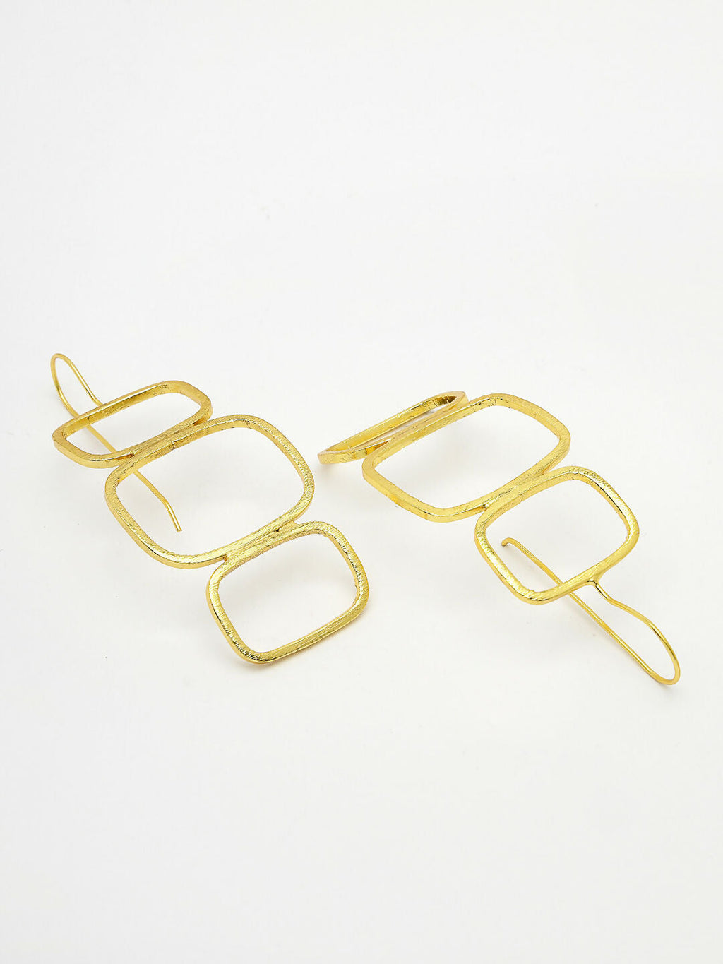 NVR Women Gold-Polished Contemporary Fish Hook Drop Earrings