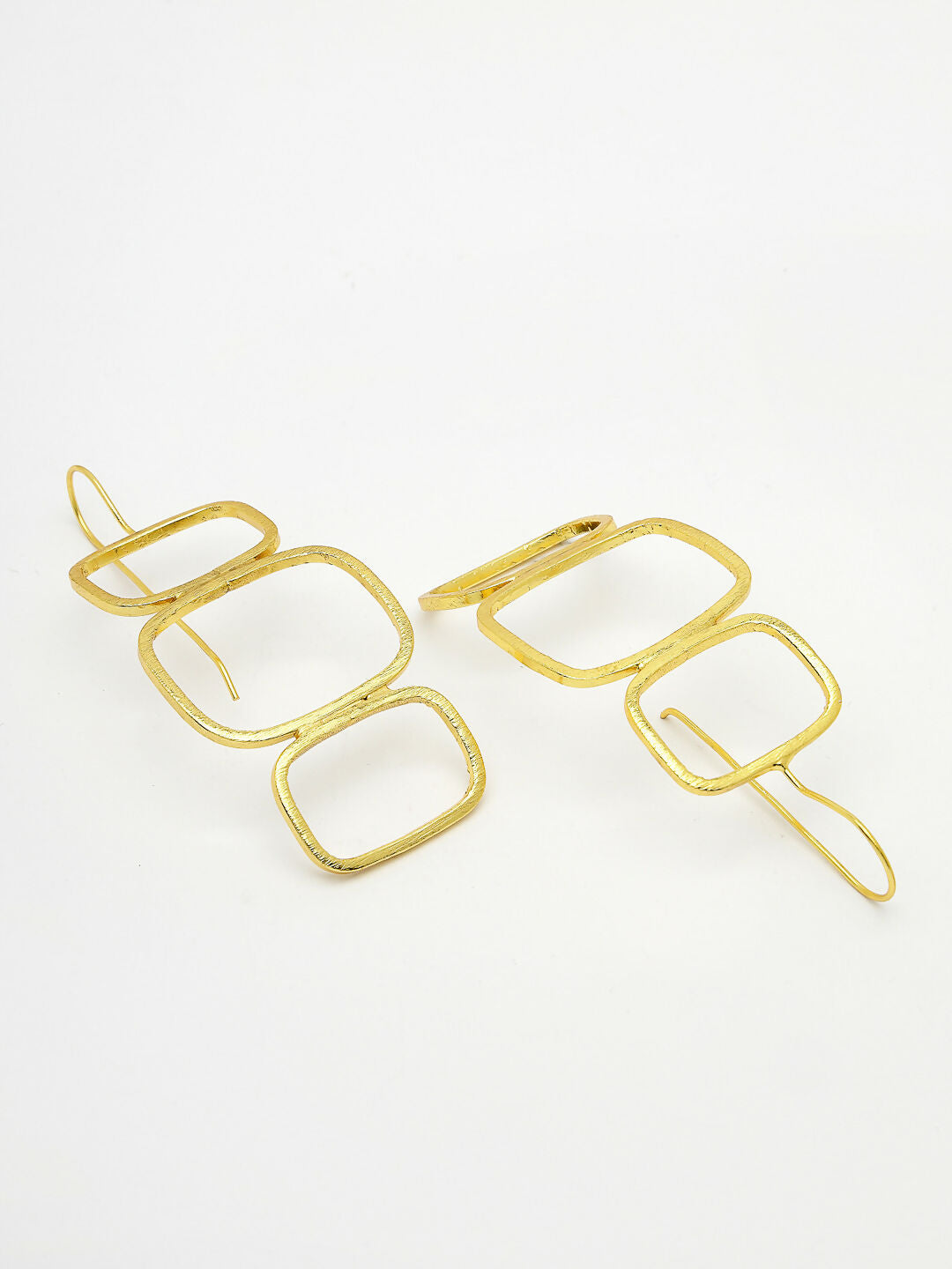 NVR Women Gold-Polished Contemporary Fish Hook Drop Earrings