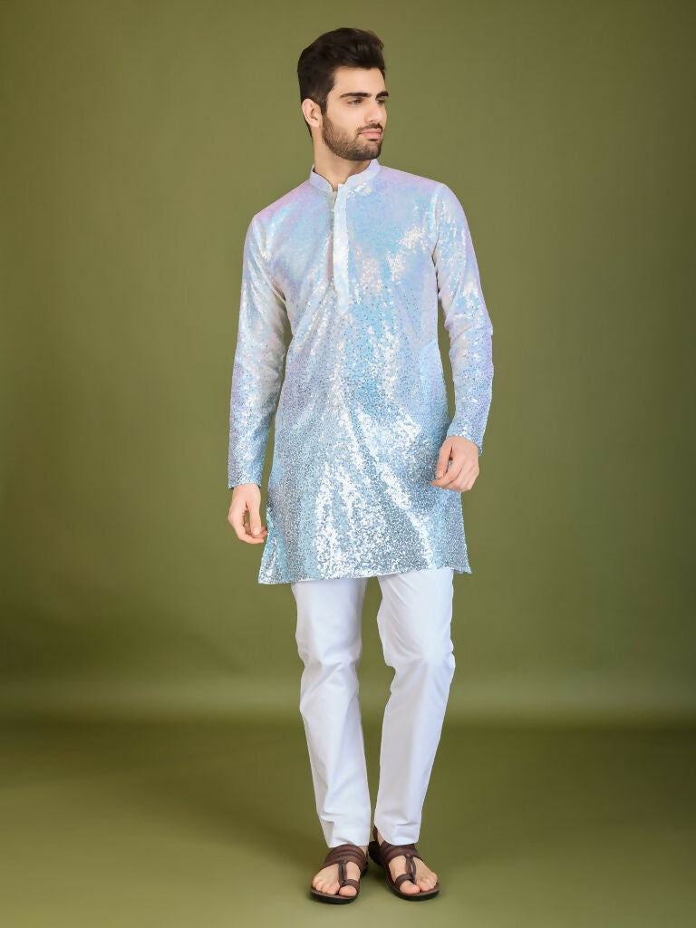 Vastranavya Ombre Blue Premium Real Georgette Thread Sequence & Embroidery work Kurta | Grocsy