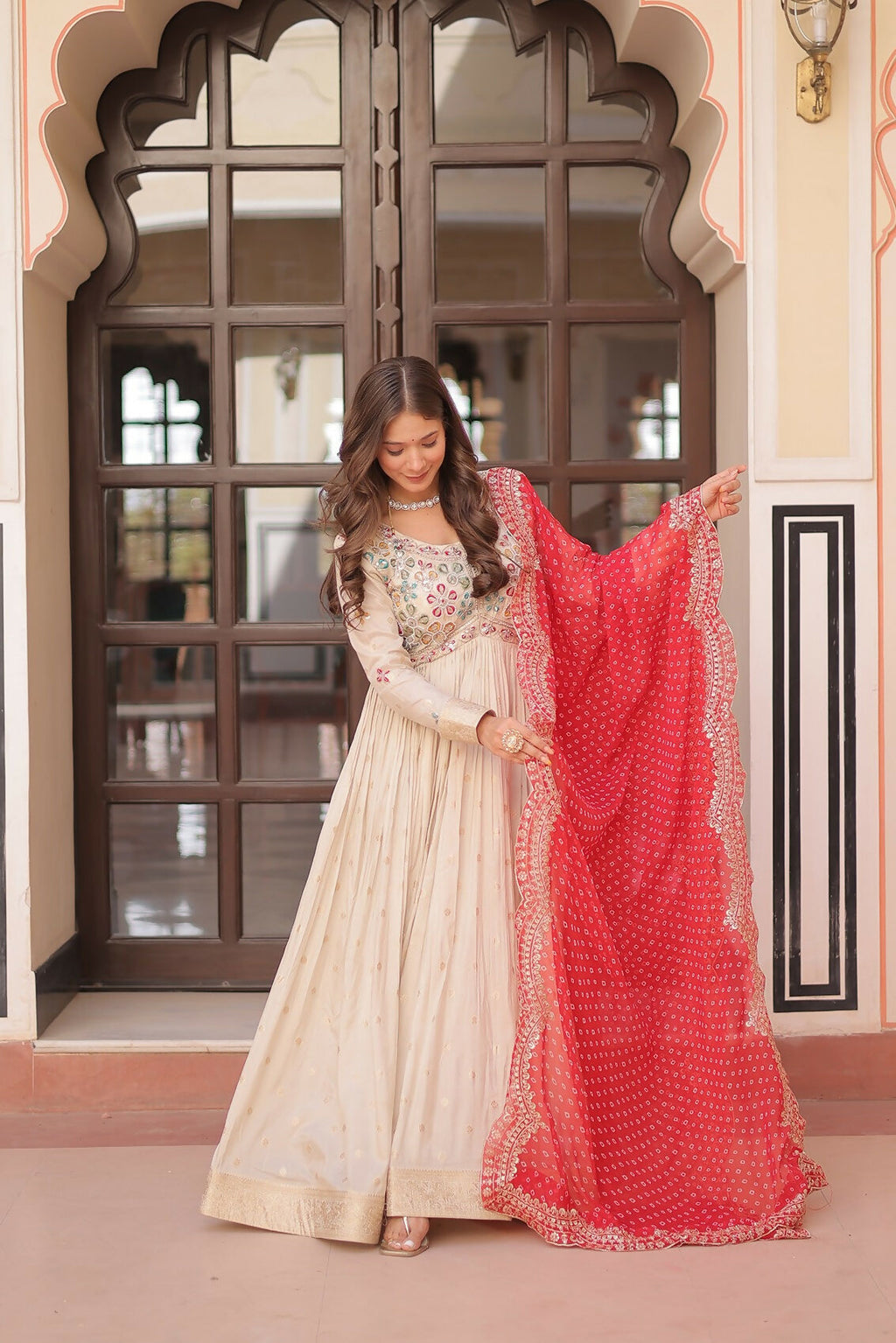 Joban Fashion Red Jacquard Sequence Embroidery Work Kurta Set | Grocsy