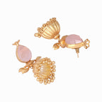 Nuyug 22K Gold Plated Rose Quartz Stone Studded Ethnic Jhumkas | Grocsy