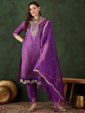 Sangria Embroidered Kurta & Trouser With Dupatta | Grocsy